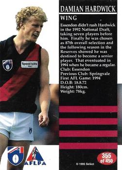 1995 Select AFL #355 Damian Hardwick Back